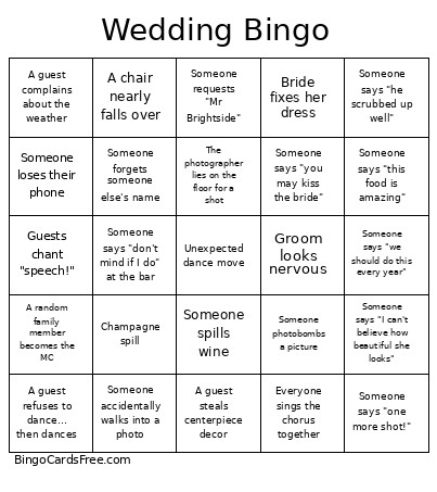 Wedding Bingo Card