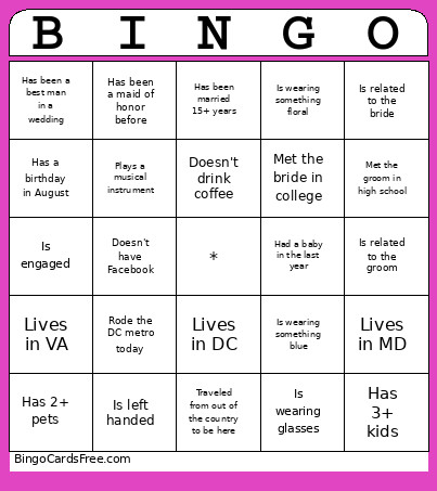 Wedding Bingo Card