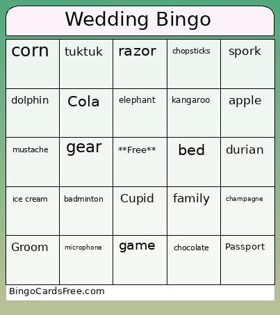 Wedding Bingo Card