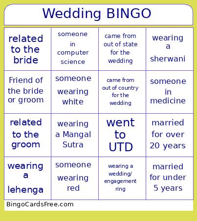 Wedding Bingo Card