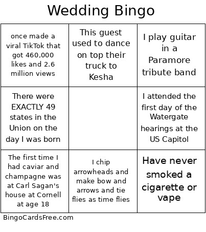 Wedding Bingo Card