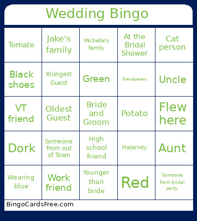 Wedding Bingo Card