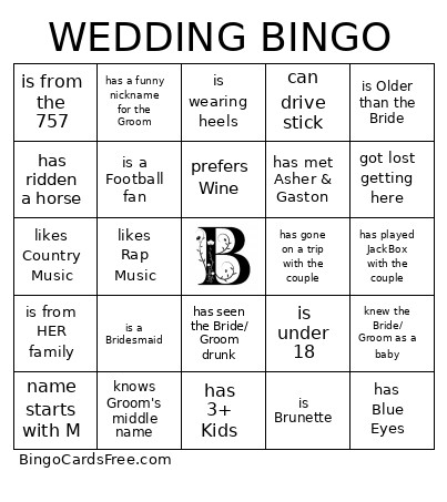 Wedding Bingo Card
