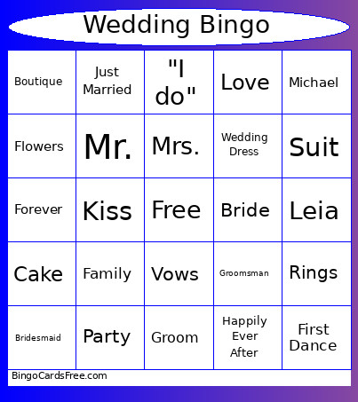 Wedding Bingo Card