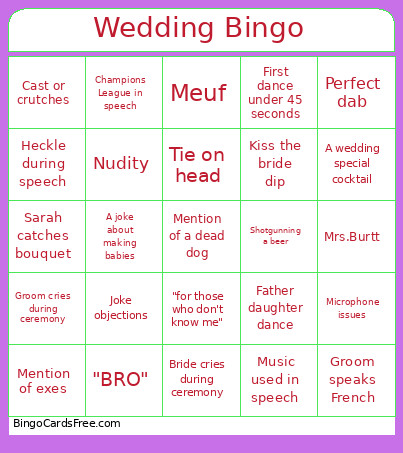 Wedding Bingo Card