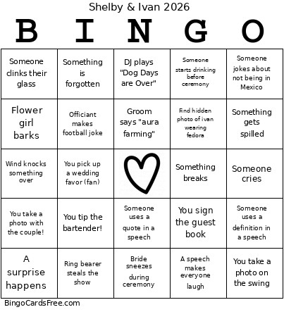 Wedding Bingo Card
