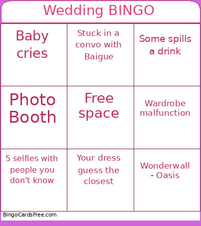 Wedding Bingo Card