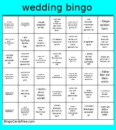 Wedding Bingo Card