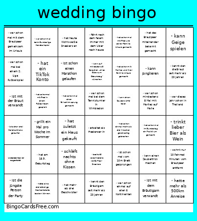 Wedding Bingo Card