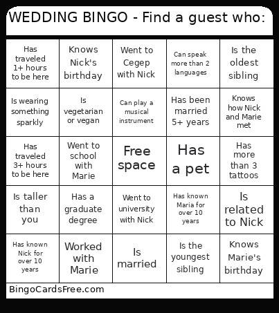 WEDDING - Find A Guest Who: Bingo Card 2