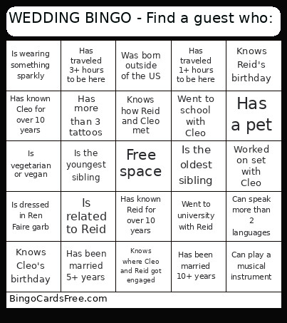 WEDDING - Find A Guest Who: Bingo Card