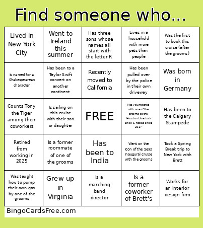 Wedding Celebration Bingo Card