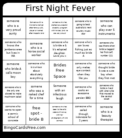 Wedding Guest Bingo Card