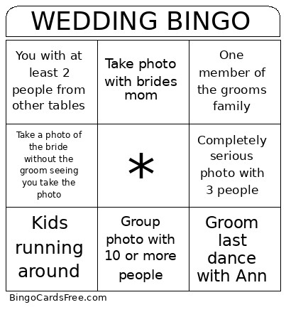 WEDDING PHOTO Bingo Card