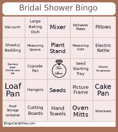 Wedding Shower Bingo Card