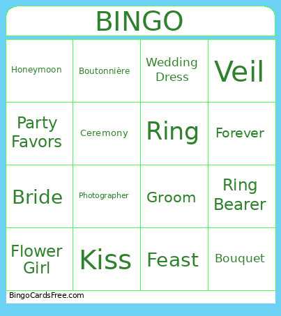 Wedding Shower Bingo Card 2