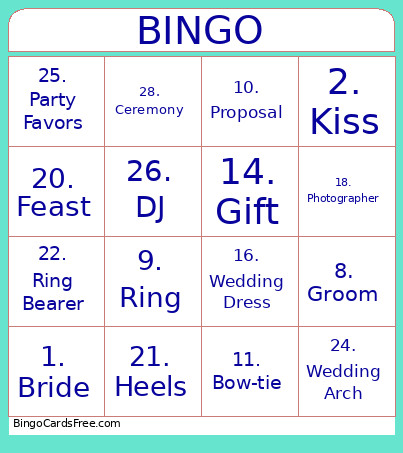 Wedding Shower Bingo Card