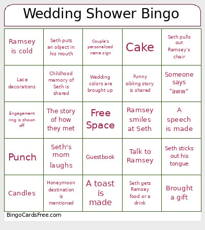 Wedding Shower Bingo Card