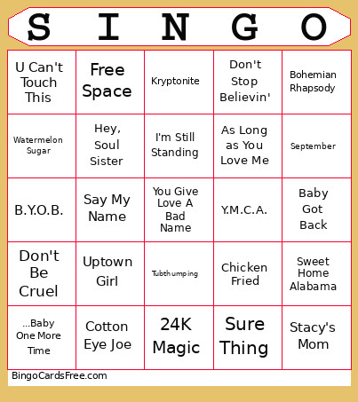 Wedding Singo Bingo Card