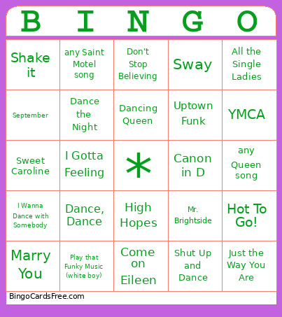 Wedding Songs Bingo Card
