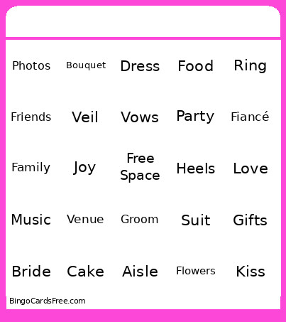Wedding Things Bingo Card