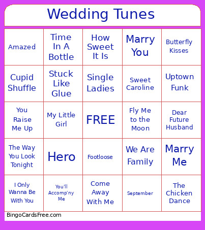 Wedding Tunes Bingo Card