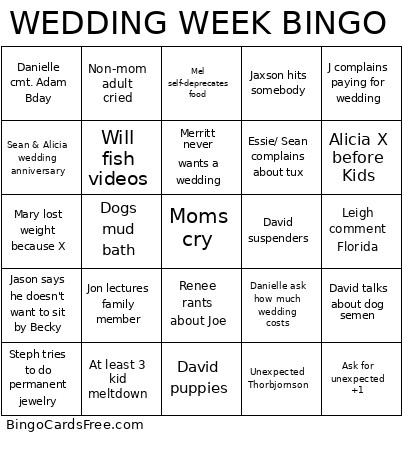 WEDDING WEEK Bingo Card