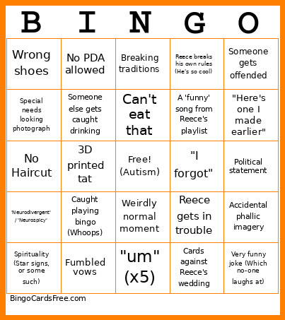 Weddinggg Bingo Card