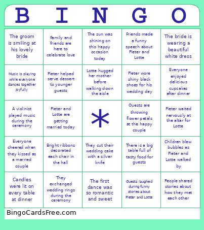 Weddings Bingo Card