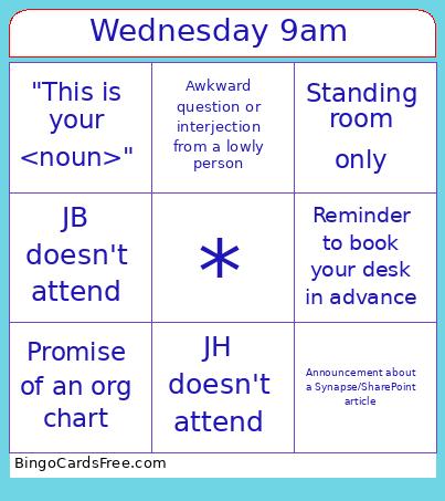 Wednesday 9am Bingo Card