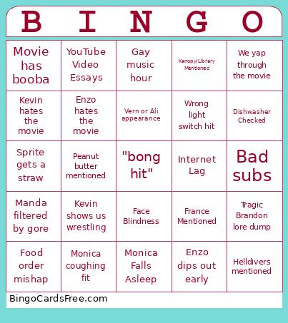Wednesday Hangs Bingo Card 3