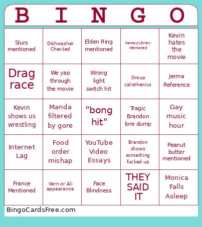 Wednesday Hangs Bingo Card