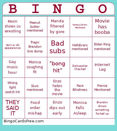 Wednesday Hangs Bingo Card