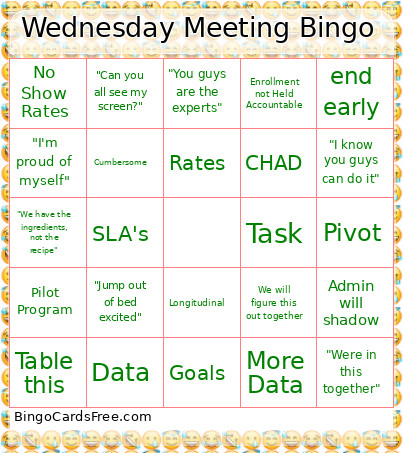 Wednesday Meeting Bingo Card