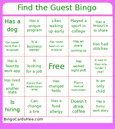 Wednesday Night Networking Bingo Card