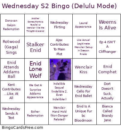 Wednesday S2 (Delulu Mode) Bingo Card