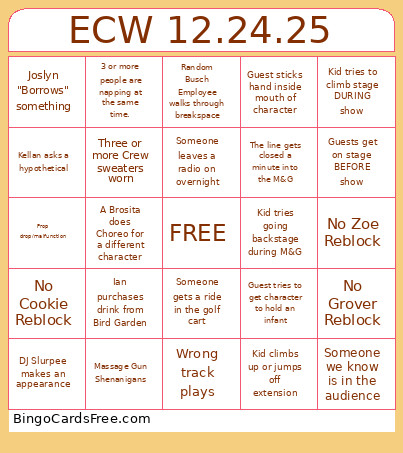 Wednesday SSSOF Bingo Card