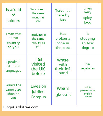 Week 0 International Bingo Card