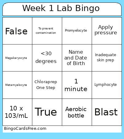 Week 1 Lab Bingo Card