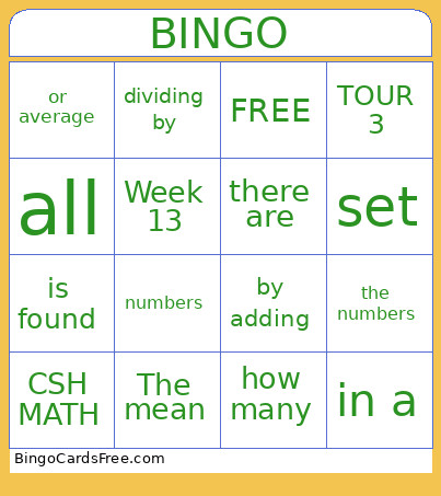 Week 13 Bingo Card
