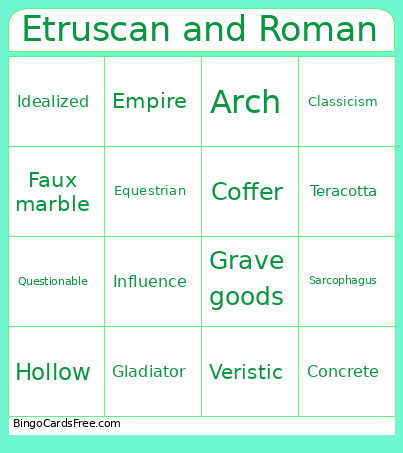 Week 5 Roman And Etruscan Bingo Card