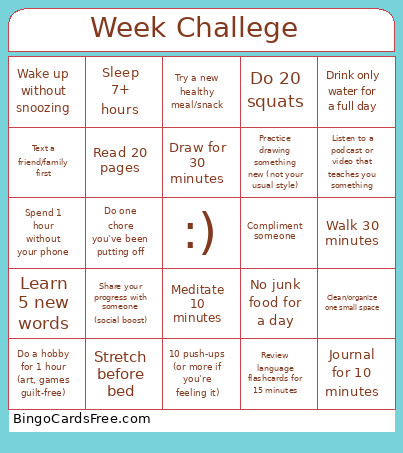 Week Challege Bingo Card