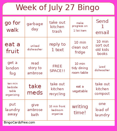 Week Of July 27 Bingo Card