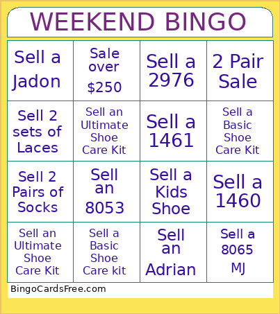 Weekend Bingo Card