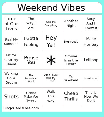 Weekend Vibes Bingo Card