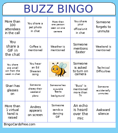 Weekly Buzz Anniversary Bingo Card