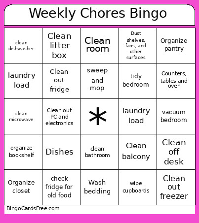 Weekly Chores Bingo Card