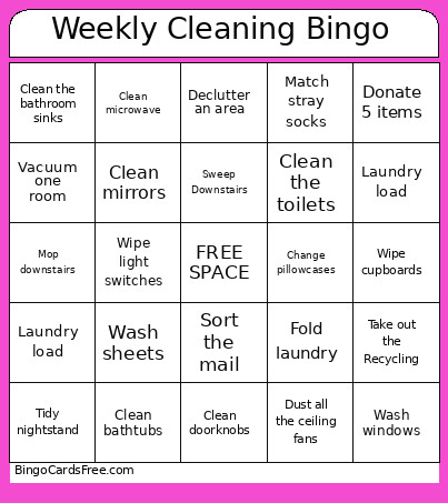 Weekly Cleaning Bingo Card