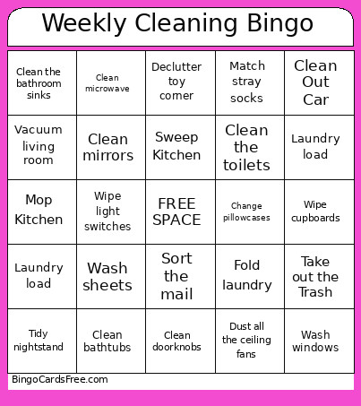Weekly Cleaning Bingo Card