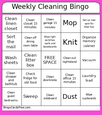 Weekly Cleaning Bingo Card